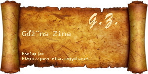 Güns Zina névjegykártya